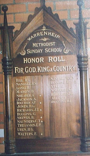 Warrenheip Methodist Church Honour Roll (First World War)