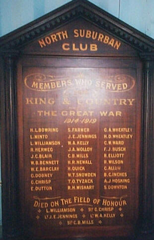 Northern Suburbs Sports Club Honour Roll (Moonee Ponds) (First World War)