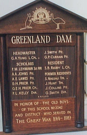 Greenland Dam State School Honour Roll (First World War)