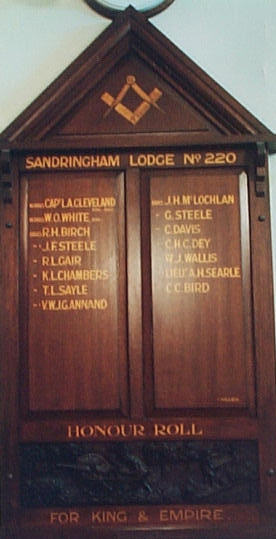 Sandringham Masonic Lodge Honour Roll (First World War)