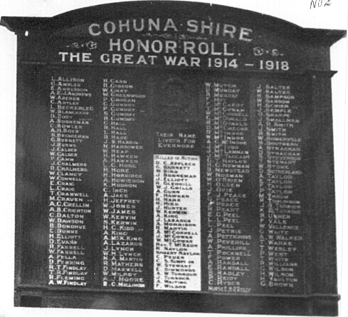 Cohuna Memorial Hall Honour Roll (First World War)