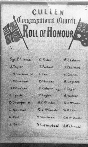 Cullen Congregational Church Honour Roll (First World War)