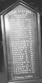 Colac Flax Mill Honour Roll (Second World War)