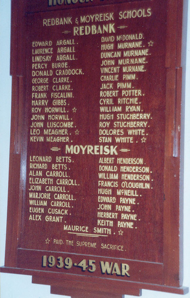 Redbank Moyreisk Hall Honour Roll (First World War)