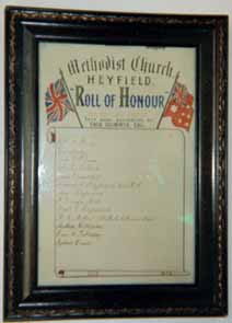 Heyfield Methodist Church Honour Roll (First World War)