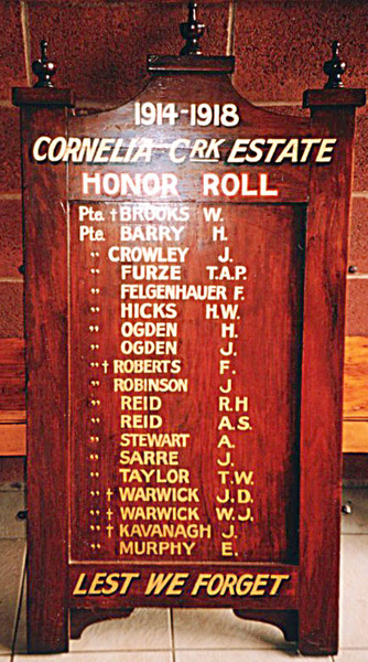 Cornelia Creek State School Honour Roll (First World War)