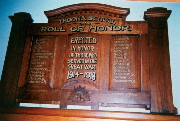 Thoona School Honour Roll (First World War)