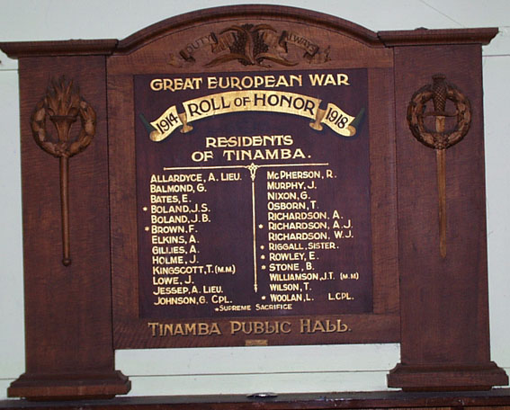 Tinamba Hall Honour Roll (First World War)
