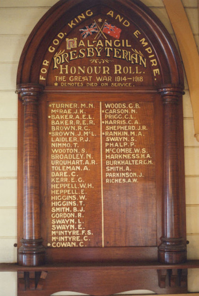 Nalangil Presbyterian Church Honour Roll (First World War)