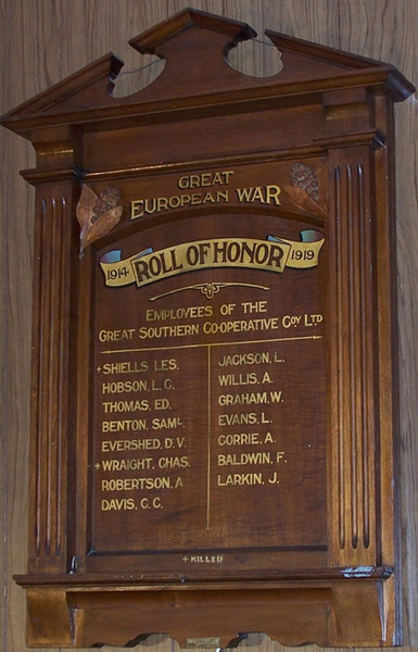 Foster Great Southern Co-Op Honour Roll (First World War)