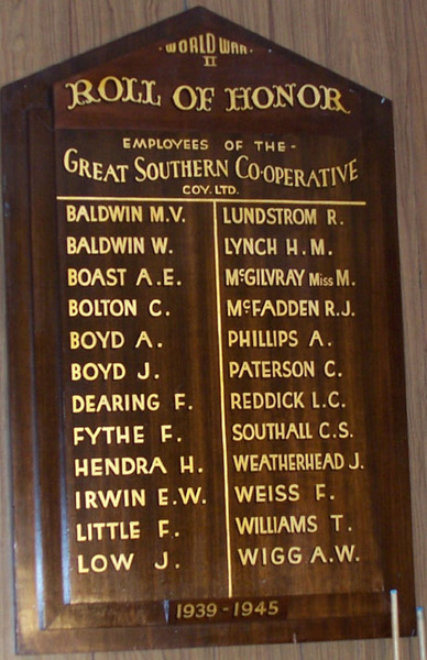 Foster Great Southern Co-Op Honour Roll (Second World War)