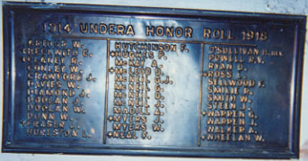 Undera Memorial Hall Honour Roll (First World War)