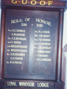 Bendigo Loyal Windsor Honour Roll (GUOOF) (First World War)