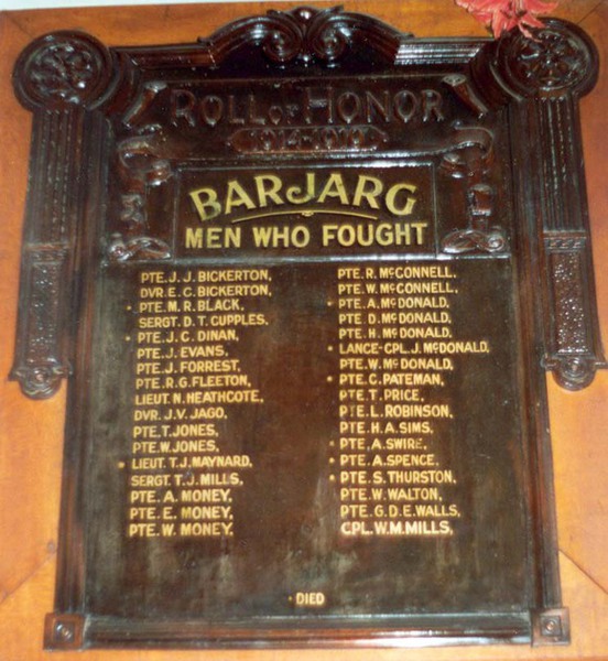 Barjarg State School Honour Roll (First World War)