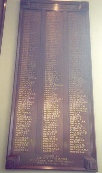 Essendon Council Honour Roll (First World War)