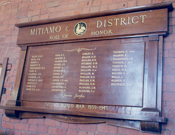 Mitiamo East Loddon District Honour Roll (Second World War)