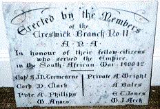 Creswick ANA (Australian Natives Association) Honour Roll (Boer War) (Part A)