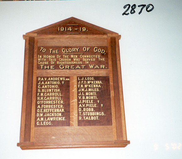 Holy Trinity Anglican Church Honour Roll (Taradale) (First World War)