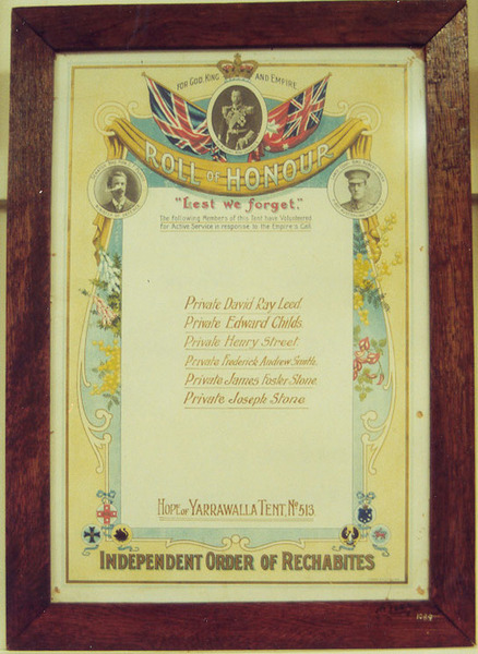 Yarrawalla Rechabite Tent Honour Roll (First World War)