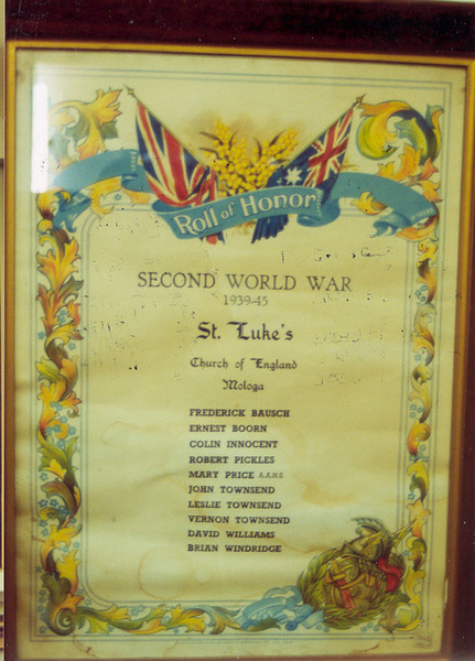 St Luke's Church of England Honour Roll (Mologa) (Second World War)