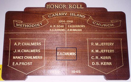 Canary Island Methodist Church Honour Roll