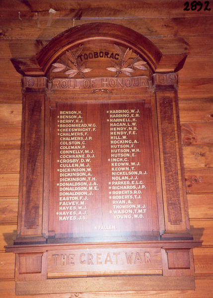 Tooborac Hall Honour Roll (First World War)
