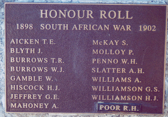 Pyramid Hill Memorial Hall Honour Roll (Boer War)