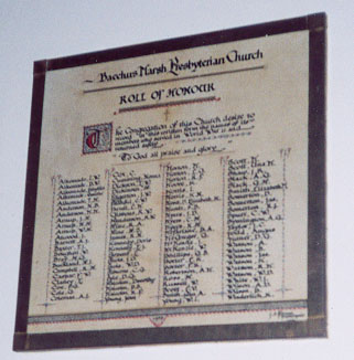 Bacchus Marsh Presbyterian Church Honour Roll (Second World War)