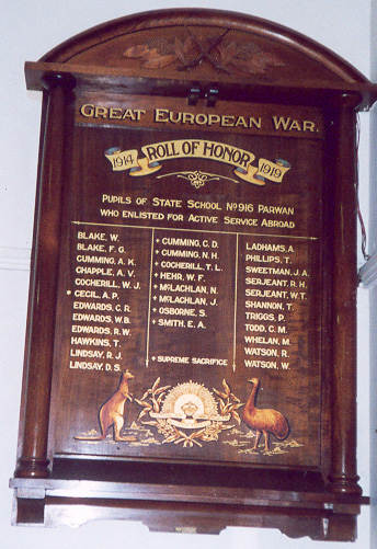 Parwan State School Honour Roll (First World War)