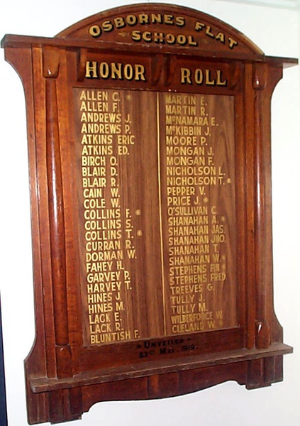 Osbornes Flat State School Honour Roll (First World War)