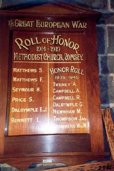 Romsey Methodist Church Honour Roll