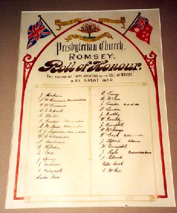 Romsey Presbyterian Church Honour Roll (First World War)