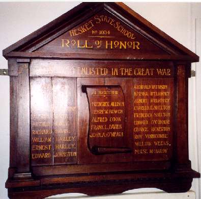 Hesket State School Honour Roll (First World War)