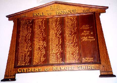 Kilmore Shire, Memorial Hall Honour Roll (First World War)