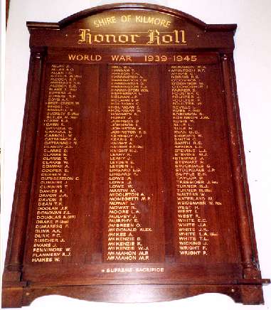 Kilmore Shire, Memorial Hall Honour Roll (Second World War)
