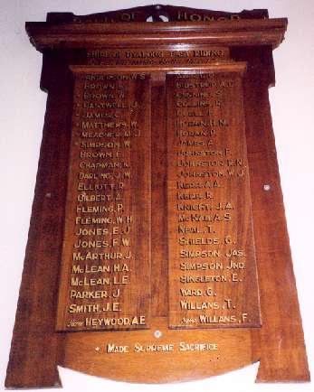 Pyalong Shire Public Hall Honour Roll (First World War)