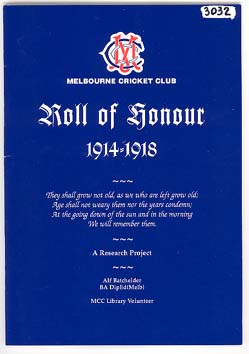 Melbourne Cricket Club Honour Roll (Book) (First World War)