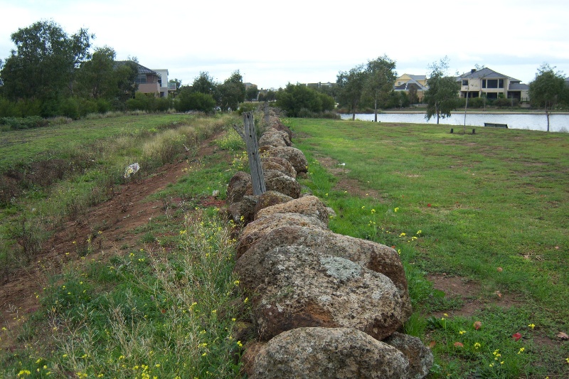 Drystone wall next to Rockbank Middle Road pavement