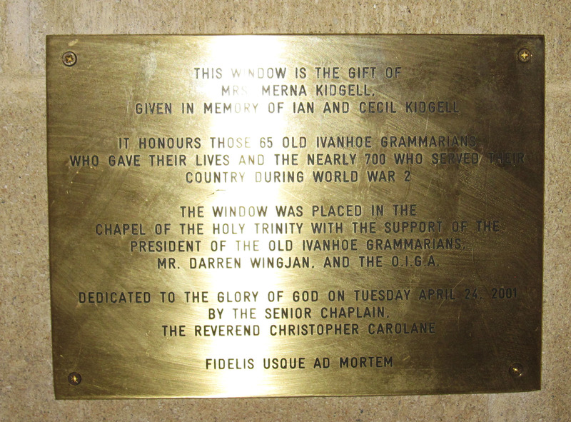 Ivanhoe Grammar School Chapel WWII plaque 2001