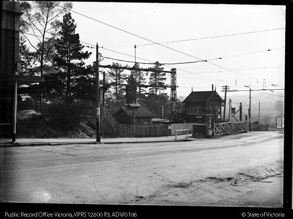 Undated photograph of the Burke Road level crossing