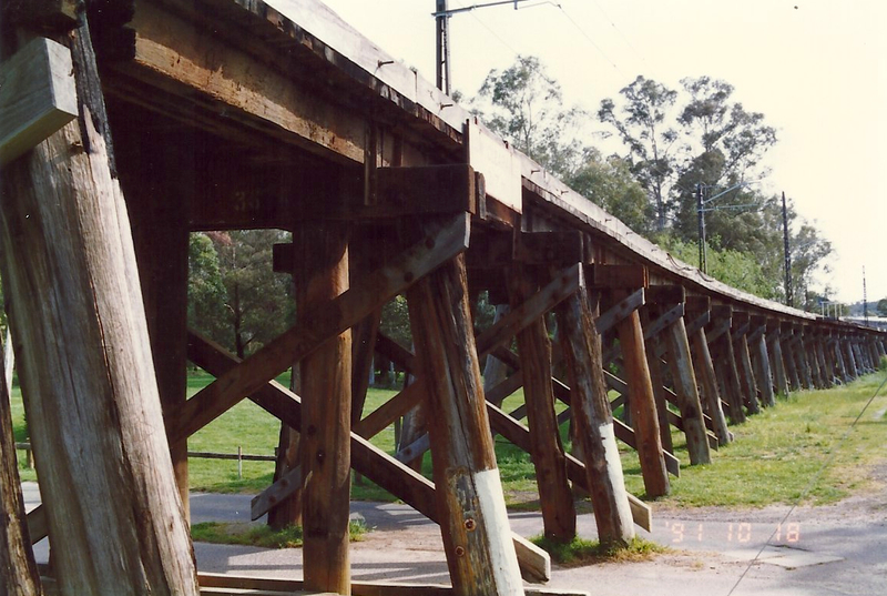 Railway Timber Trestle Bridge, Panther Place Colour - Shire of Eltham Heritage Study 1992