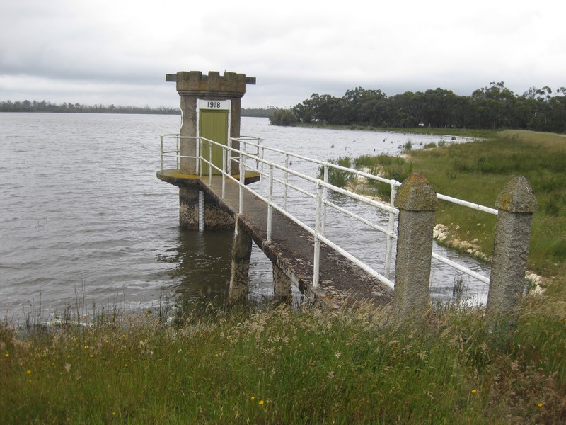Outlet tower constructed 1918 &amp; access walkway, November 2010