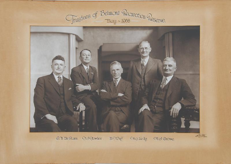 Trustees of the Belmont Recreation Reserve (Michael Duff in centre), May 1938. Source: Jim Duff.