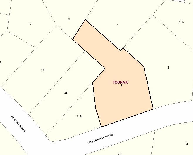 Recommended extent of heritage overlay for 1 Linlithgow Road, Toorak.