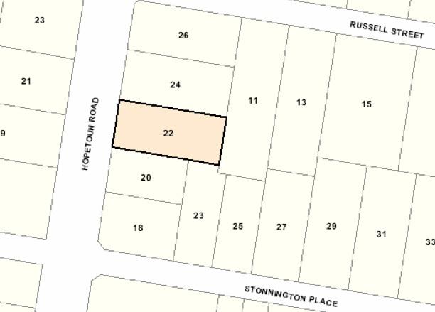 Recommended extent of heritage overlay for 22 Hopetoun Road, Toorak.