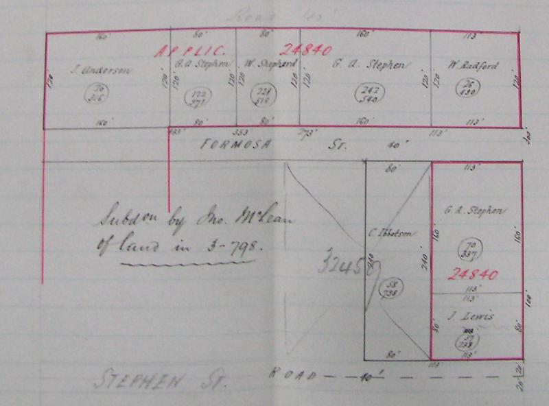 Figure 2: Sketch plan of McLean’s Formosa Estate subdivision. The land fronting Shannon Avenue is on the far right. Source: G.A. Stephen, Land Application 24840, General Law Library, Land Information Centre, Laverton.