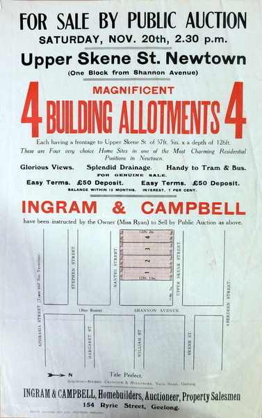 Figure 9: Miss Mary Ryan’s subdivision plan, 20 November 1926. Source: Alfred Deakin Library, Deakin University, 333.337099452 Gre/Pos.