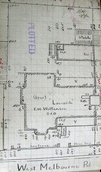 Figure 2: GWST Fieldbook plan 149 for 'Lauraville', 323 Shannon Avenue, 18 July 1912. Source: Barwon Water.