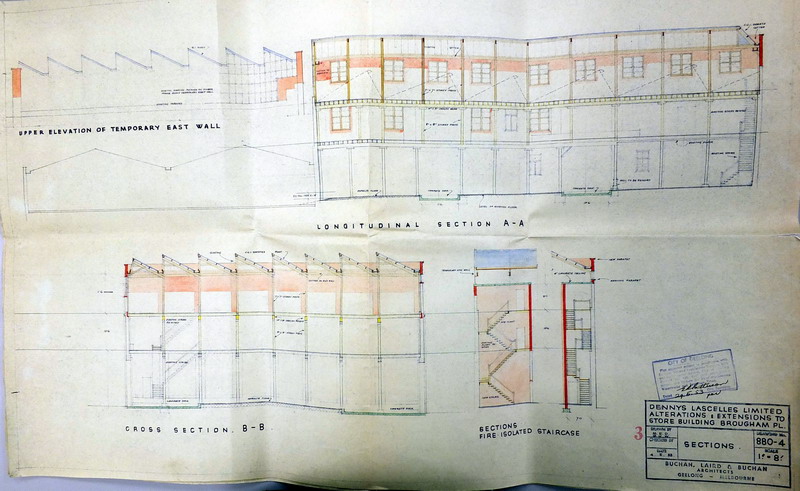 Fig 10. Buchan Laird &amp; Buchan, Section drawings, proposed additions to Dennys Lascelles Ltd, 4 May 1953.