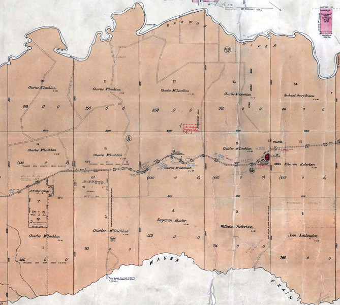 Figure 1: Part Barrabool Parish Plan, Dept of Lands &amp; Survey, Melbourne, March 1946, showing land sections in the Barrabool Hills, including Ceres. Source: VPRS 16171, Public Record Office Victoria.